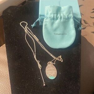 Authentic Tiffany & Co Blue Splash Sterling Silver Oval Pendant Beaded Necklace